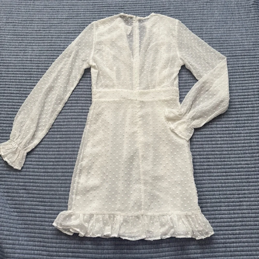 NWT SBerto White Swiss Dot Floral Lace Lined Sheer Long Sleeves Dress Size XS - Picture 13 of 15